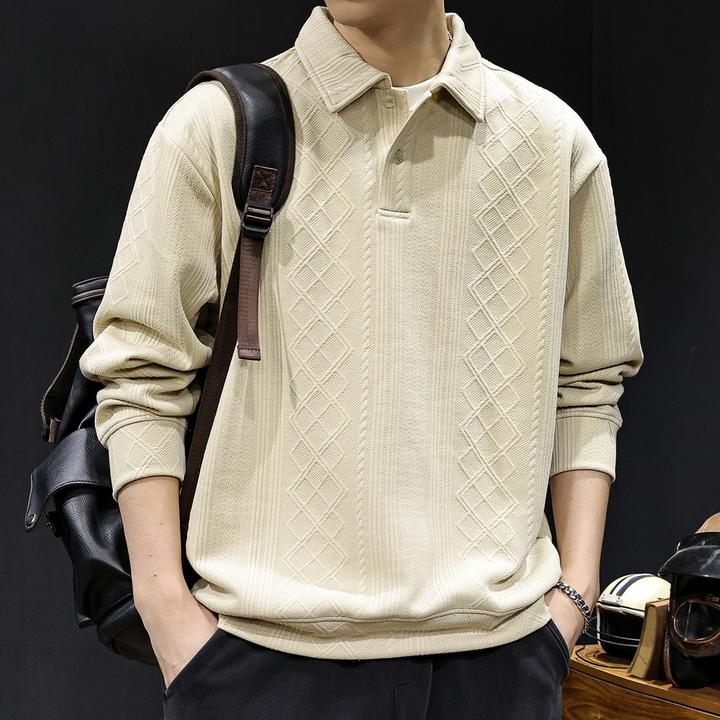 MR.MUDI/穆迪先生肌理感提花POLO卫衣男士春秋款宽松休闲长袖潮牌