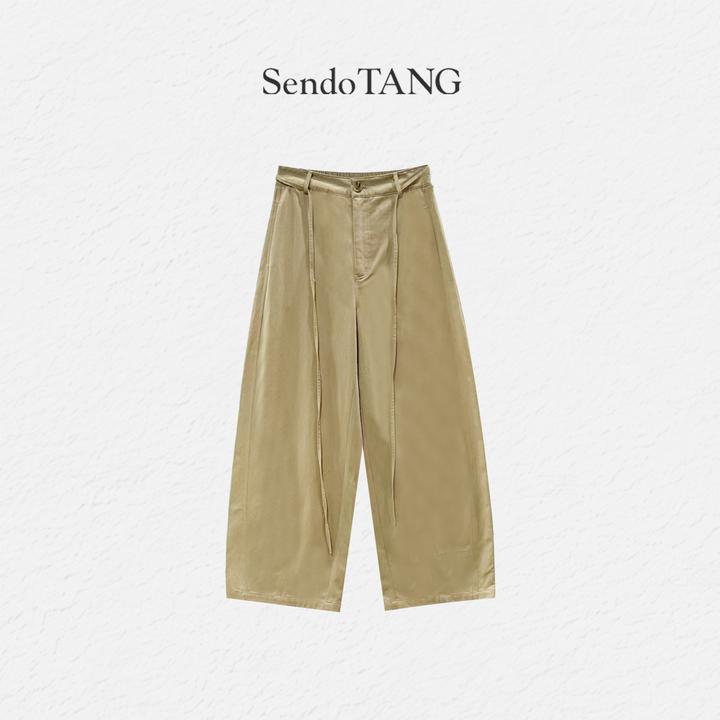 高腰系带休闲裤胖多女装新款简约通勤宽松阔腿百搭长裤【都市腔调】