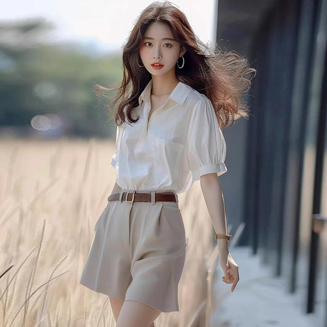 今年流行夏装搭配一整套洋气减龄时尚高级感衬衫阔腿短裤两件套女