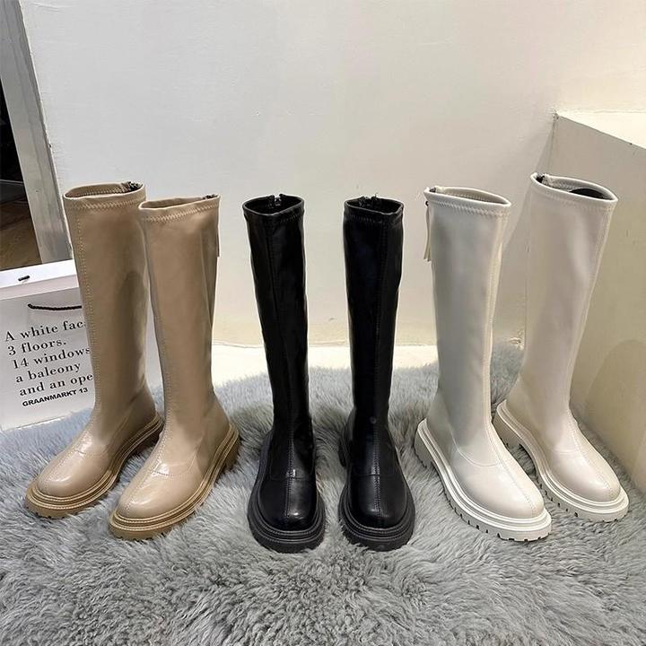 厚底V口长筒靴秋冬新款不过膝骑士靴网红超火马丁靴女美拉德靴子