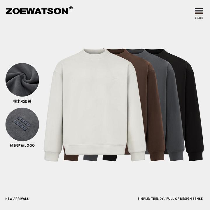 【ZOEWATSON】双面绒保暖卫衣情侣休闲加绒亲肤情侣圆领上衣Z6131