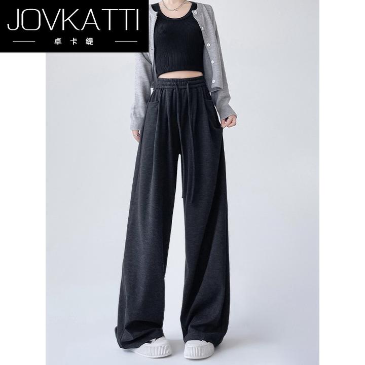灰色糯米裤女秋冬加绒2025新高腰垂感宽松显瘦直筒窄版休闲阔腿裤