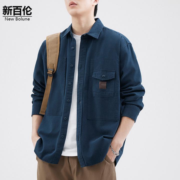 新百伦/NEW BOLUNE秋季外套男日系复古风百搭宽松长袖工装衬衫