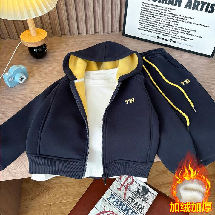 【绒暖有型】男童秋冬季加绒套装中大童秋装儿童连帽卫衣卫裤两件套