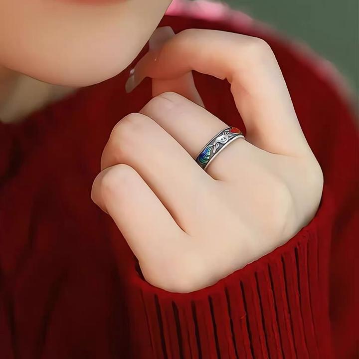 钛钢戒指 不掉色复古珐琅九尾狐戒指时尚潮流设计感狐狸情侣指环