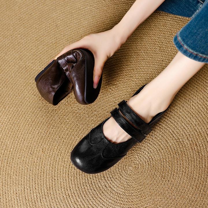 学院风法式低跟小皮鞋女2025新款真皮圆头浅口单鞋一字带玛丽珍鞋