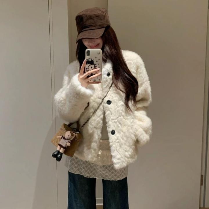 毛毛外套女2025新款环保千金小湖羊卷毛加厚短款皮毛一体毛绒上衣