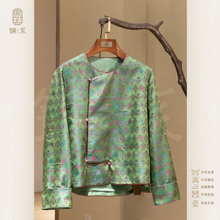 【锦系】全真丝五彩壮锦新中式国风桑蚕丝圆领斜襟长袖外套E-383161