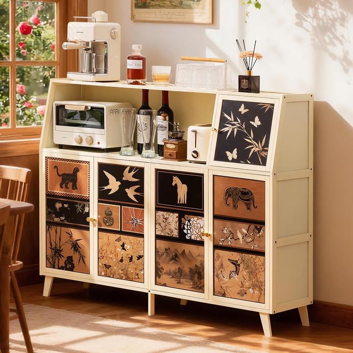 厨房餐边柜子储物柜家用靠墙客厅落地橱柜中古风置物柜咖啡茶水柜