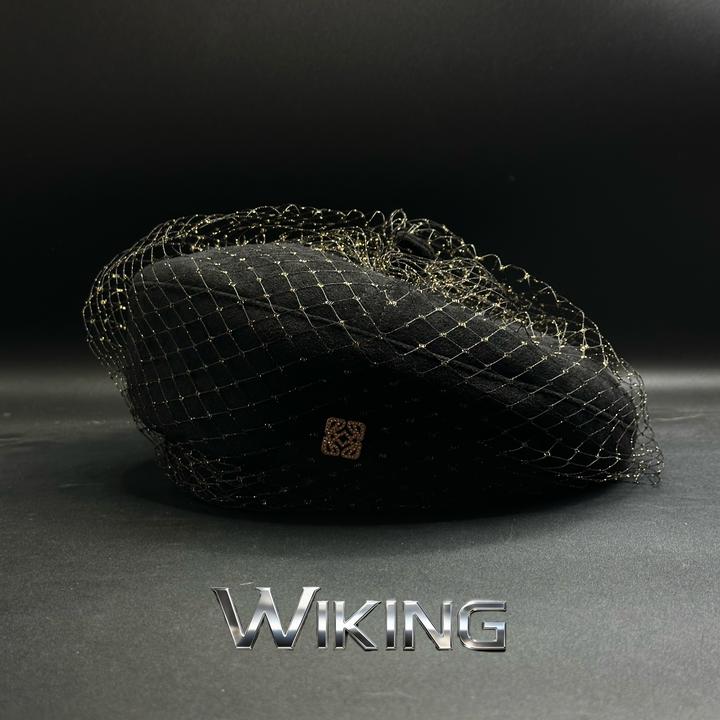 王大嘴原创 “黑红金纱”奢华秋冬毛呢金色网纱贝雷帽M699