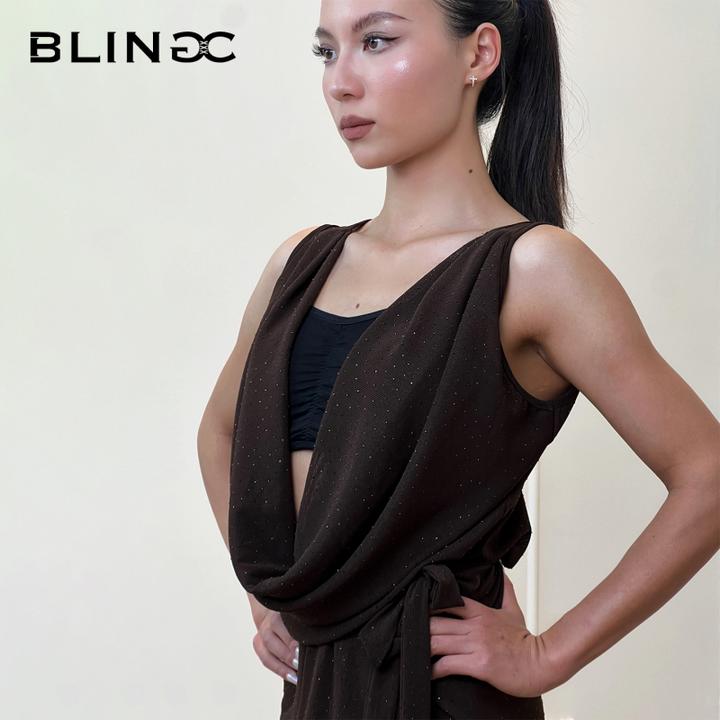 拉丁舞成人女罩衫两穿练功服宽松带钻露背专业显瘦透气舞蹈服350