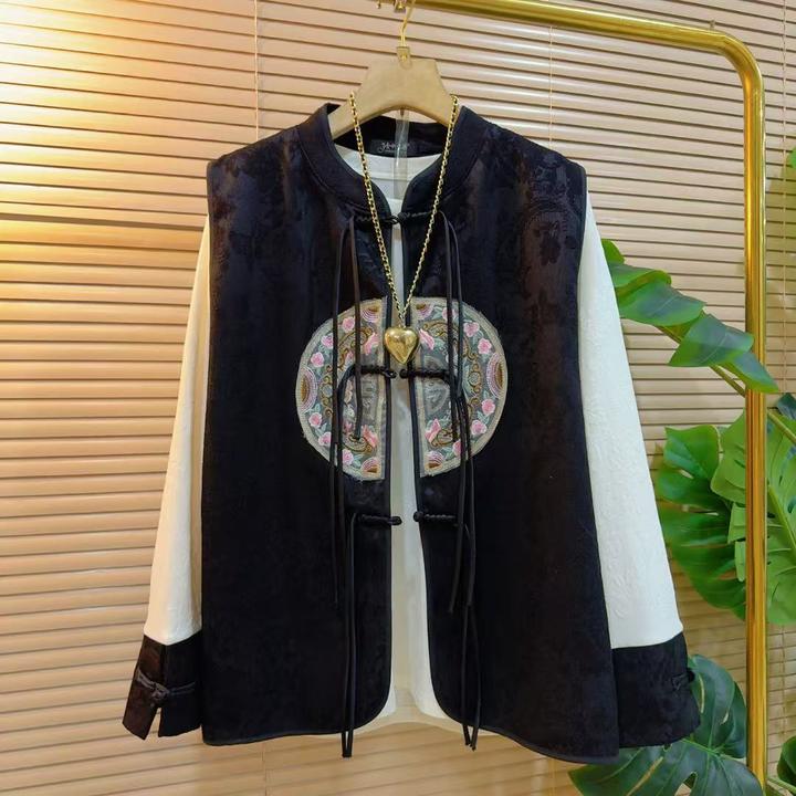 冬季新款大码女装中国风盘扣设计气质百搭显瘦遮肉时尚马甲两件套