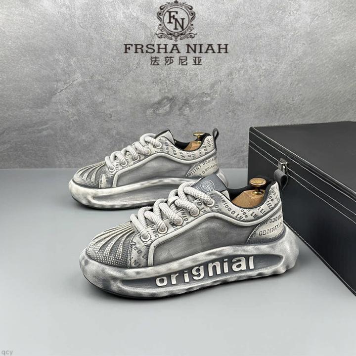 法莎尼亚男士款休闲鞋秋季新款做旧擦色小众贝壳头厚底时尚运动鞋