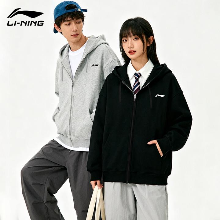 李宁卫衣情侣款秋季新款棉质宽松开衫上衣潮流休闲美式连帽外套