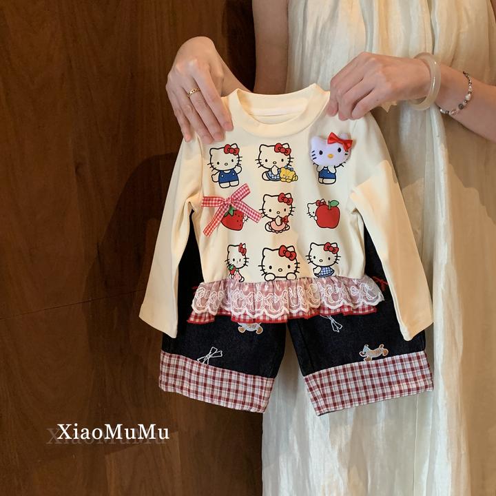 【现货】女童洋气秋装长袖上衣2025新款小童女宝宝牛仔裤两件套