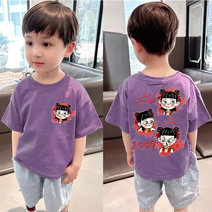 新款哪吒纯棉夏季儿童半袖卡通男童女童宝宝休闲T恤百搭上衣爆款t