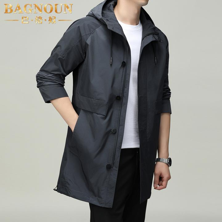 巴格奴风衣男士秋季新款时尚高端中长款潮流连帽休闲中年百搭外套