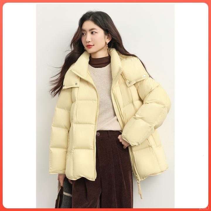 小个子设计感短外套名缕时尚高级感羽绒服奶黄色保暖女装百搭连帽