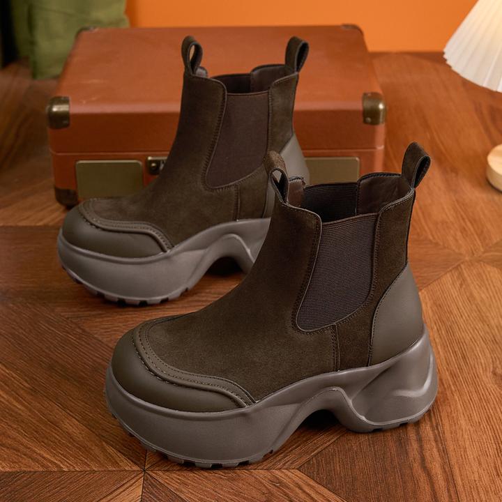 厚底烟筒靴女2025秋冬加绒百搭一脚蹬中筒棉靴子小个子内增高短靴