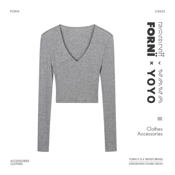 FORNI × YOYO 魔法少女 莱赛尔纤维羊毛多色气质经典大V领打底衫