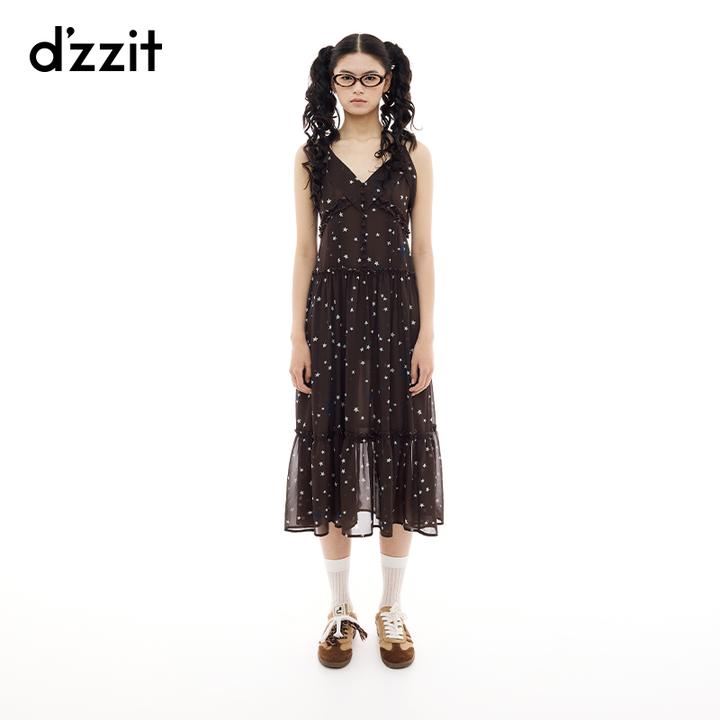 【商场同款新品】dzzit地素连衣裙25春浪漫星星雪纺吊带裙3J1O3086W