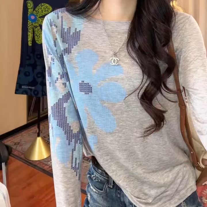 薄款小雏菊网纱长袖t恤女士夏季2025新款高级感上衣空调防晒罩衫