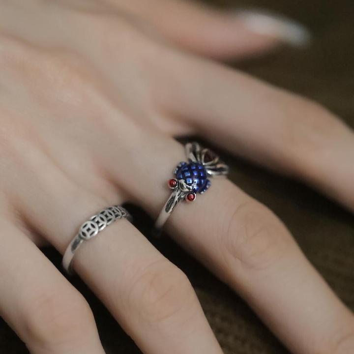 彩色锦鲤戒指女士设计感气质复古铜钱民族风指环小众独特新中式