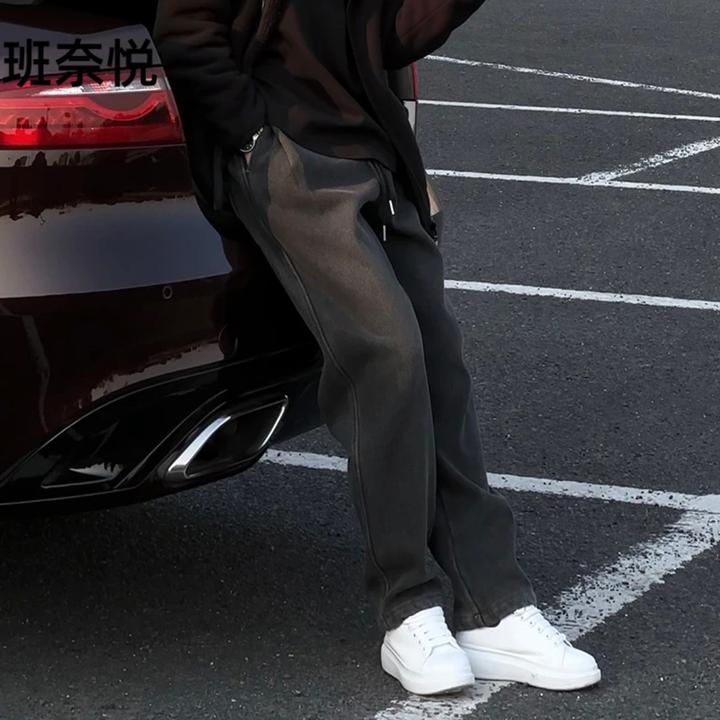 星空纹复古微锥直筒牛仔裤男2025秋冬新款高级简约宽松百搭休闲裤