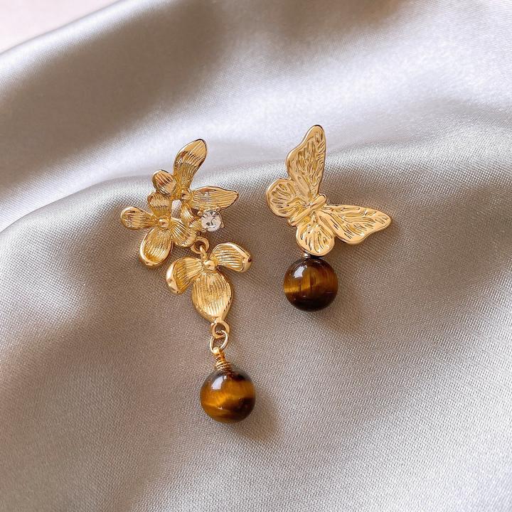 铜合金树脂耳饰 美拉德不对称蝴蝶耳饰2025新款爆款高级耳环耳钉