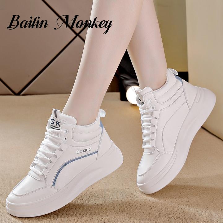 品牌百搭皮面高帮板鞋女2025秋冬新款厚底增高休闲百搭运动小白鞋