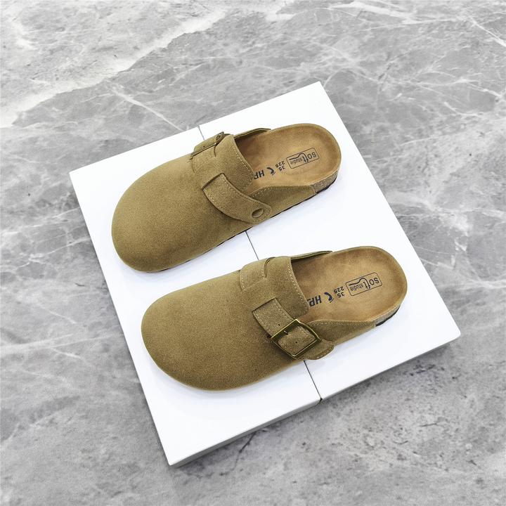 2025年冬季厚底包头半拖鞋外出平底勃肯鞋外穿软底一脚蹬懒人鞋女