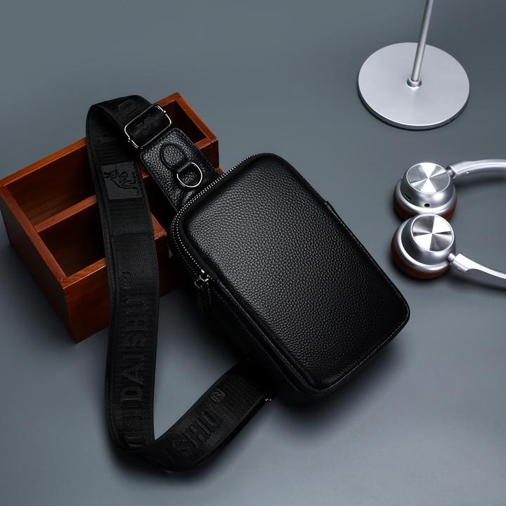 【邦尼斯袋鼠男包】头层牛皮百搭经典胸包时尚潮流商务男士斜挎包