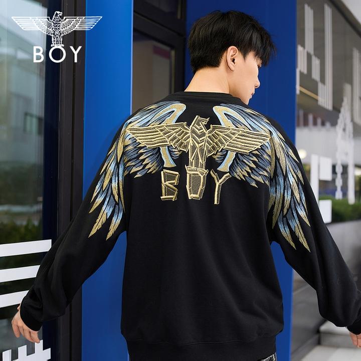 【孔雀之翎】BOY圆领宽松情侣秋冬新品重工刺绣套头衫N03009