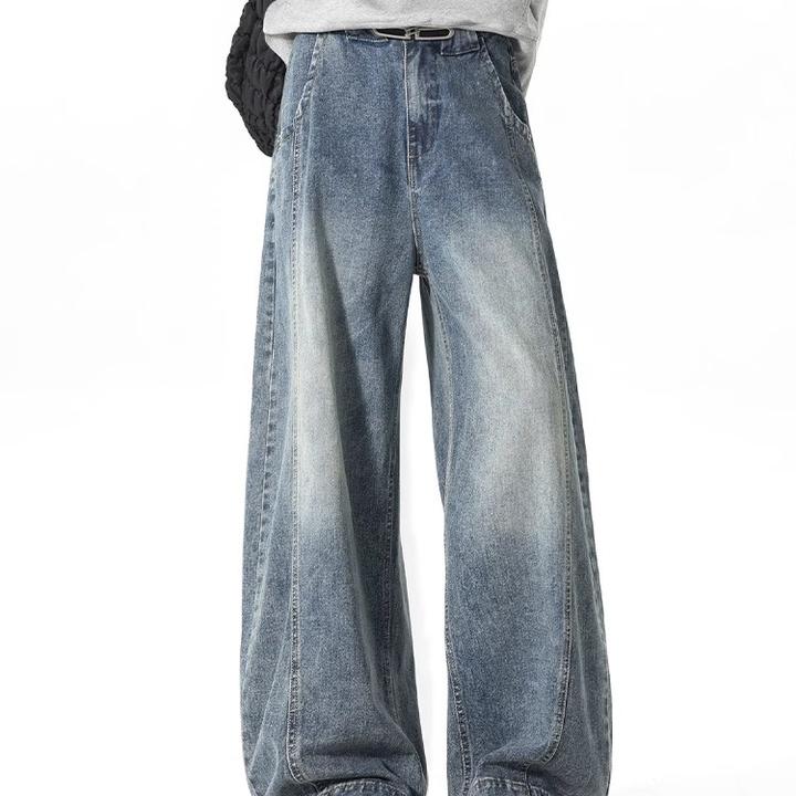 复古弯刀牛仔裤男款春秋季美式直筒宽松裤子痞帅潮牌阔腿休闲长裤