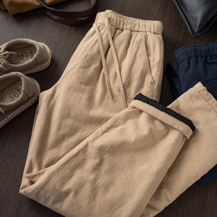 棉麻老吴 【宽松加厚】中老年直筒保暖棉裤男士大码夹棉加厚裤子