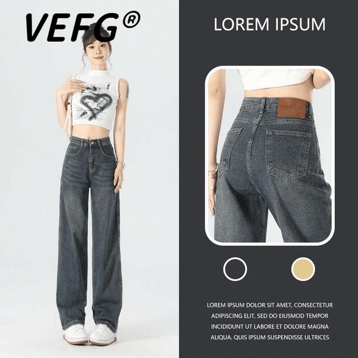 VEFG2025新款阔腿高腰牛仔裤宽松显瘦秋季小个子直筒拖地水泥裤子