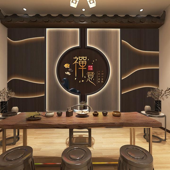 禅修房装饰墙纸中式采耳馆茶室直播背景墙壁画古典养生堂装修壁纸