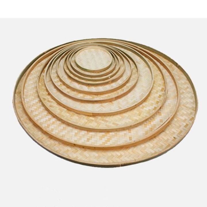 手工竹编圆形簸箕白皮水果平盘酒店火锅店点心油炸食品篮子多用途