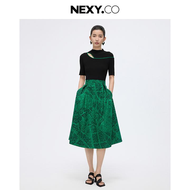 NEXY.CO/奈蔻连衣裙|地图|老花|假两件|气质显瘦|XF06140W0