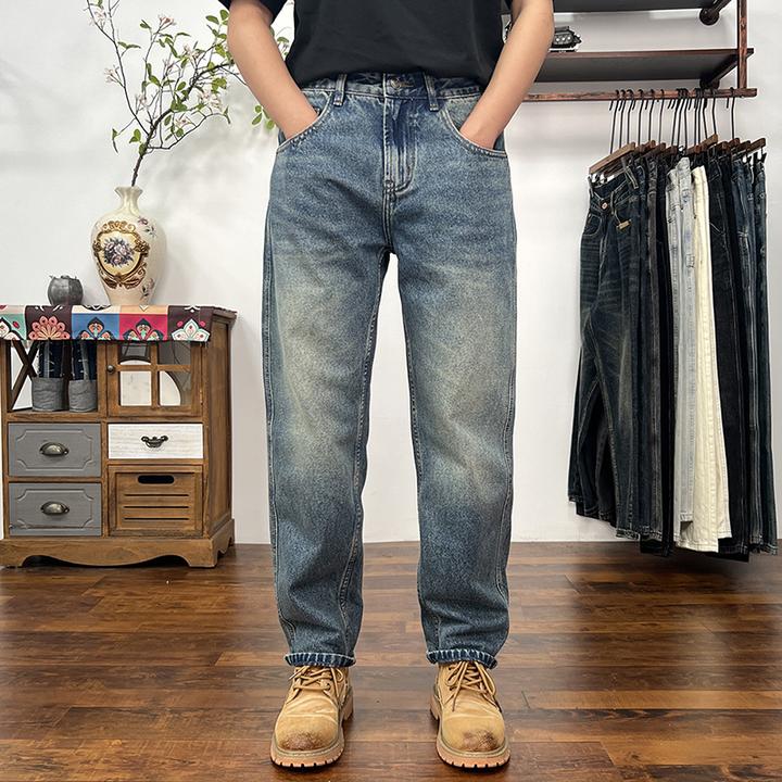 无弹牛仔裤男2025秋冬新款男士蓝色高端宽松直筒时尚百搭锥形裤子