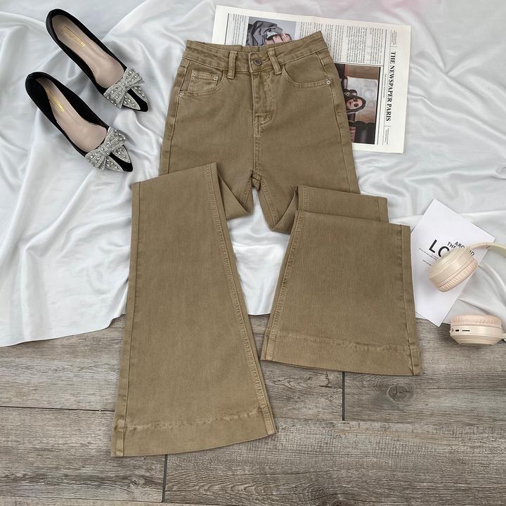 卡其色老钱风微喇牛仔裤女2025年秋季新款高腰显瘦小个子喇叭裤女