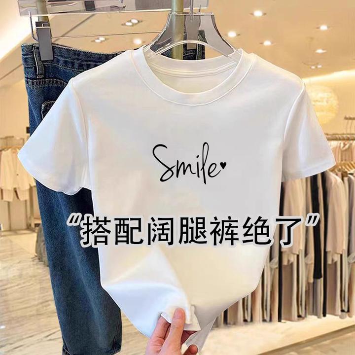 纯棉短袖夏季新款休闲T恤清冷系禅意衣服女字母印花圆领宽松上衣