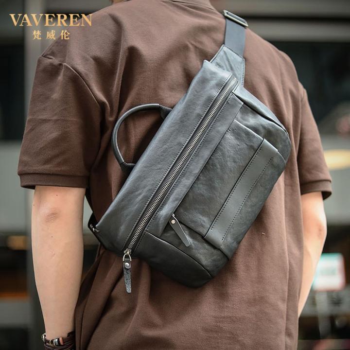 原创痞帅男士单肩包山系潮流胸包头层牛皮单肩斜挎包大容量男包