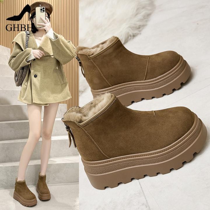 舒适厚底雪地靴增高棉鞋加绒巨好看的短靴小码女鞋