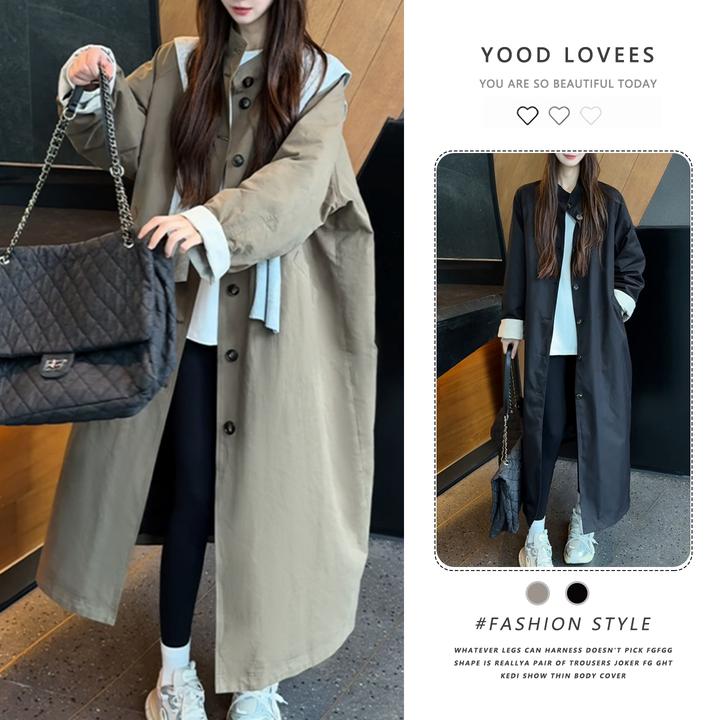 韩系极简风长款风衣女秋冬新款气质单排扣宽松显瘦高级洋气外套潮