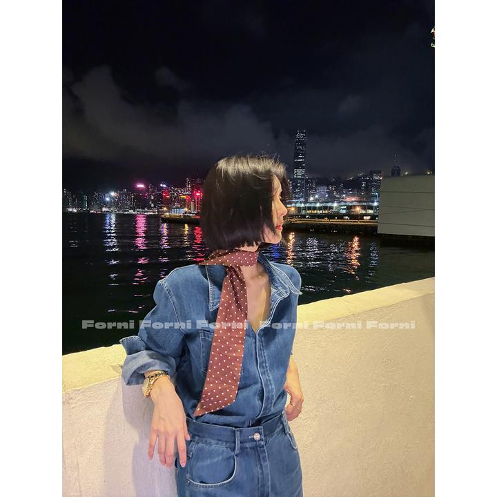 FORNI “淋湿旺角” 100棉獨家定染靛蓝软牛仔衬衫直筒长裤休闲套装