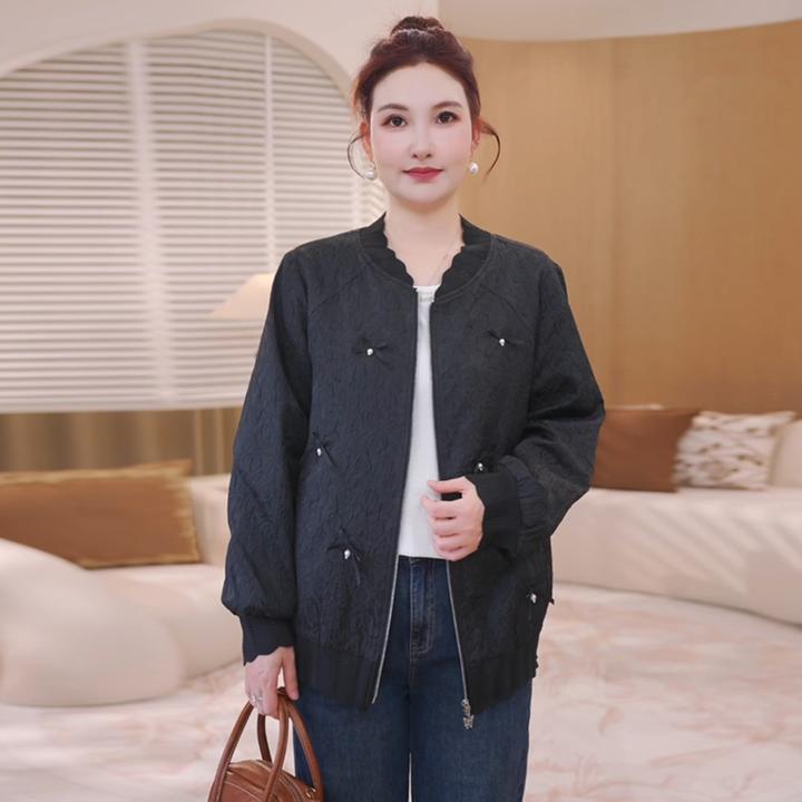 【现货】MsShe大码女装2025新款秋提花蝴蝶结棒球服外套S~E2509044