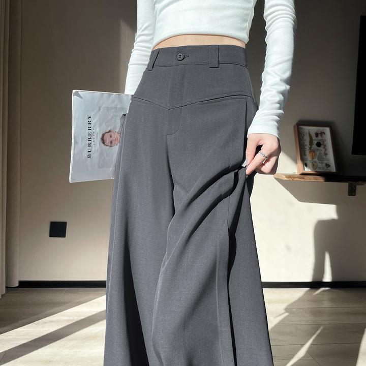 窄版直筒西装裤女春夏季2025新款高级感高腰垂感宽松拖地阔腿裤子