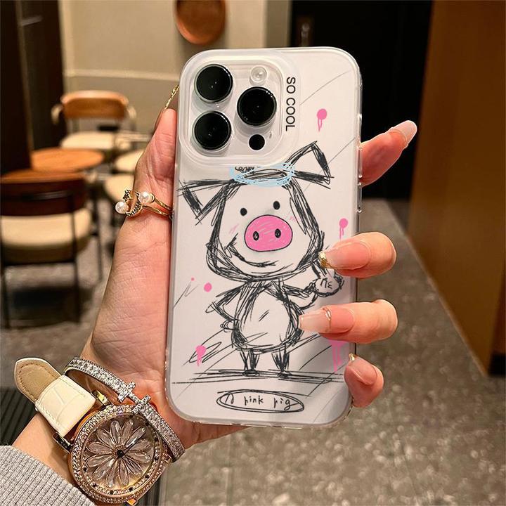素描比耶小猪适用苹果16/15手机壳iphone14Promax13软胶12防摔11x