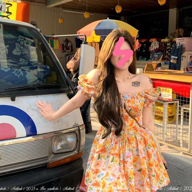 大码女装2025夏季新款微胖海边法式小众设计度假风碎花连衣裙